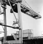171675 Afbeelding van de overslag van containers in de haven te Rotterdam.